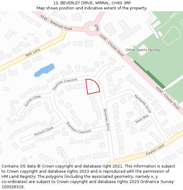 13, BEVERLEY DRIVE, WIRRAL, CH60 3RP: Location map and indicative extent of plot