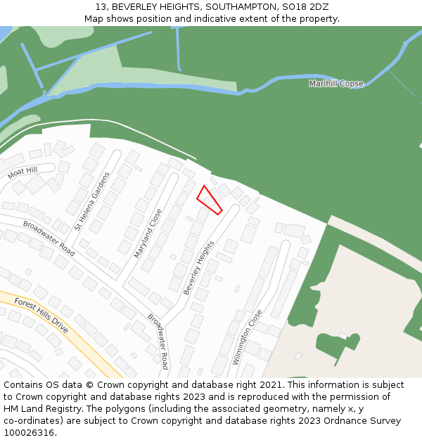 13, BEVERLEY HEIGHTS, SOUTHAMPTON, SO18 2DZ: Location map and indicative extent of plot
