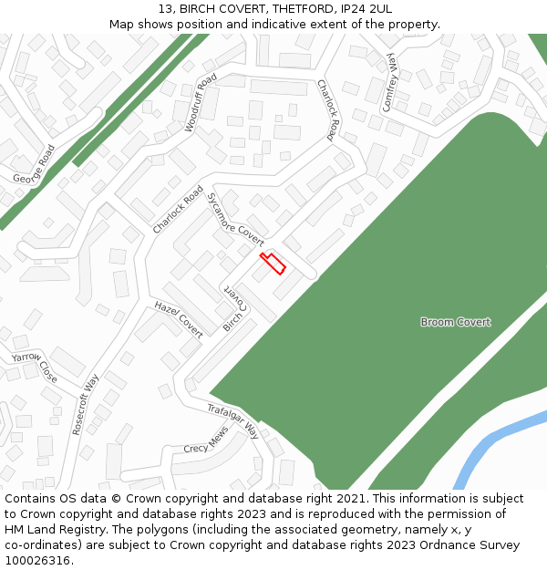 13, BIRCH COVERT, THETFORD, IP24 2UL: Location map and indicative extent of plot