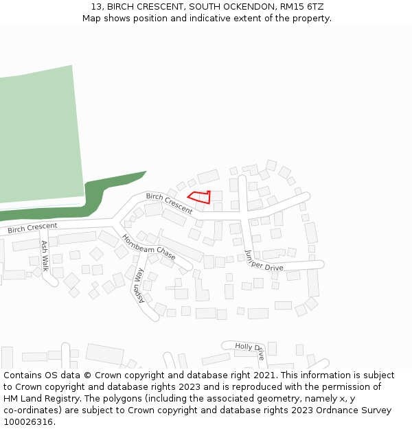 13, BIRCH CRESCENT, SOUTH OCKENDON, RM15 6TZ: Location map and indicative extent of plot