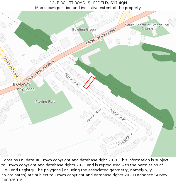 13, BIRCHITT ROAD, SHEFFIELD, S17 4QN: Location map and indicative extent of plot