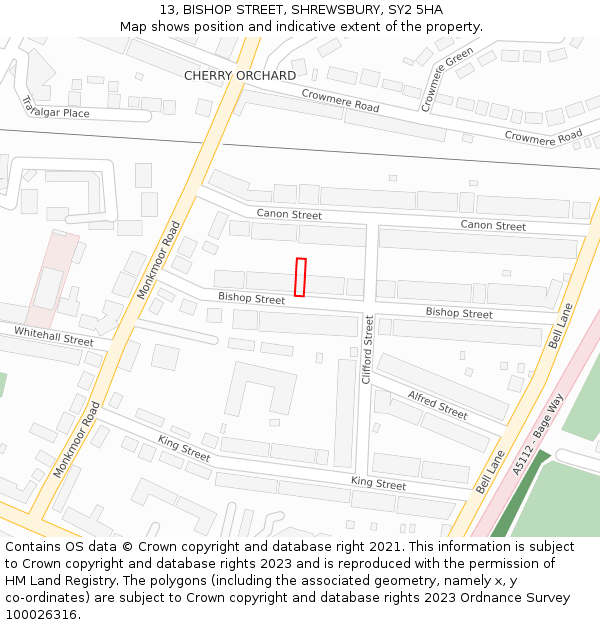 13, BISHOP STREET, SHREWSBURY, SY2 5HA: Location map and indicative extent of plot