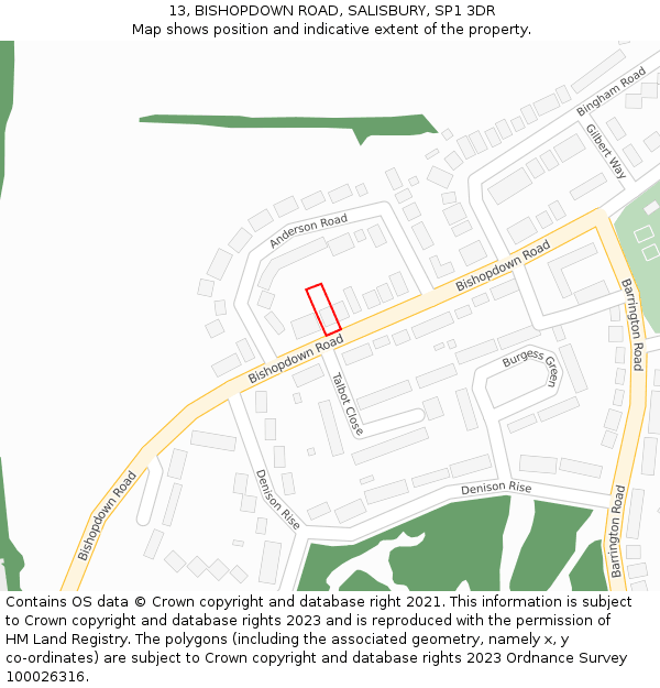 13, BISHOPDOWN ROAD, SALISBURY, SP1 3DR: Location map and indicative extent of plot