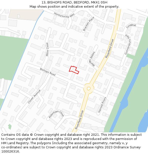 13, BISHOPS ROAD, BEDFORD, MK41 0SH: Location map and indicative extent of plot