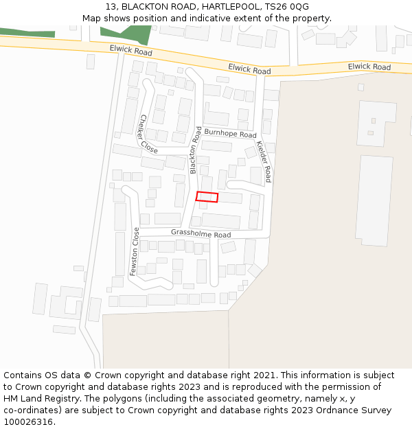 13, BLACKTON ROAD, HARTLEPOOL, TS26 0QG: Location map and indicative extent of plot