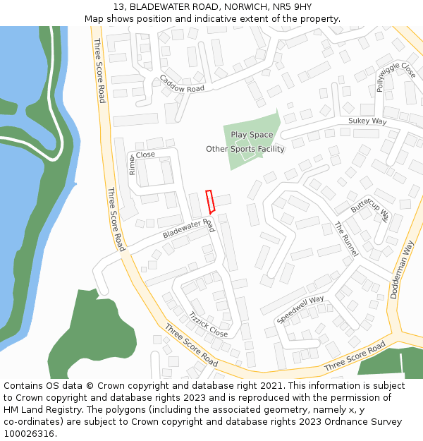 13, BLADEWATER ROAD, NORWICH, NR5 9HY: Location map and indicative extent of plot