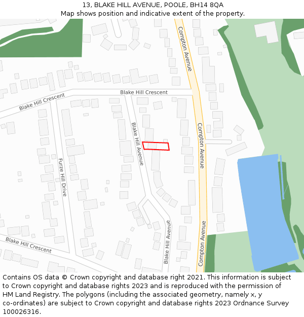 13, BLAKE HILL AVENUE, POOLE, BH14 8QA: Location map and indicative extent of plot