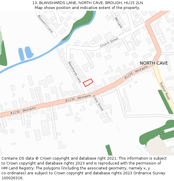 13, BLANSHARDS LANE, NORTH CAVE, BROUGH, HU15 2LN: Location map and indicative extent of plot