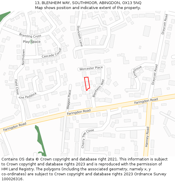 13, BLENHEIM WAY, SOUTHMOOR, ABINGDON, OX13 5NQ: Location map and indicative extent of plot