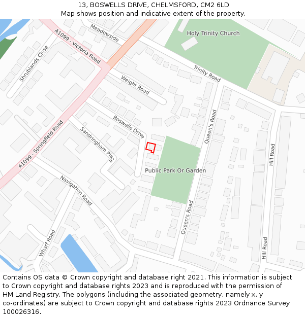 13, BOSWELLS DRIVE, CHELMSFORD, CM2 6LD: Location map and indicative extent of plot