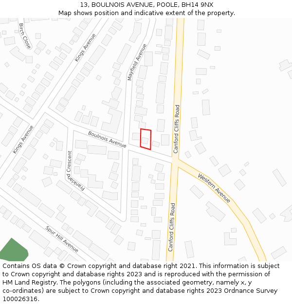 13, BOULNOIS AVENUE, POOLE, BH14 9NX: Location map and indicative extent of plot
