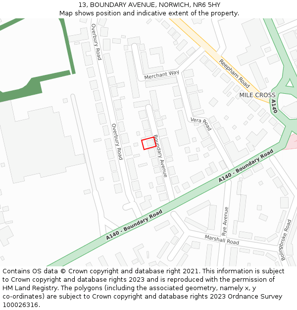 13, BOUNDARY AVENUE, NORWICH, NR6 5HY: Location map and indicative extent of plot