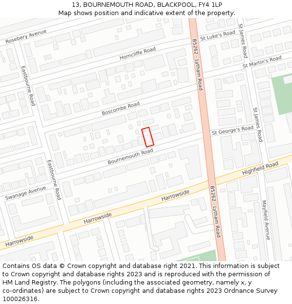 13, BOURNEMOUTH ROAD, BLACKPOOL, FY4 1LP: Location map and indicative extent of plot