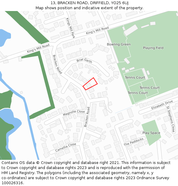 13, BRACKEN ROAD, DRIFFIELD, YO25 6UJ: Location map and indicative extent of plot