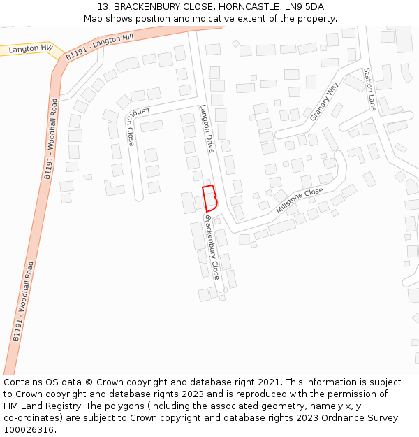 13, BRACKENBURY CLOSE, HORNCASTLE, LN9 5DA: Location map and indicative extent of plot