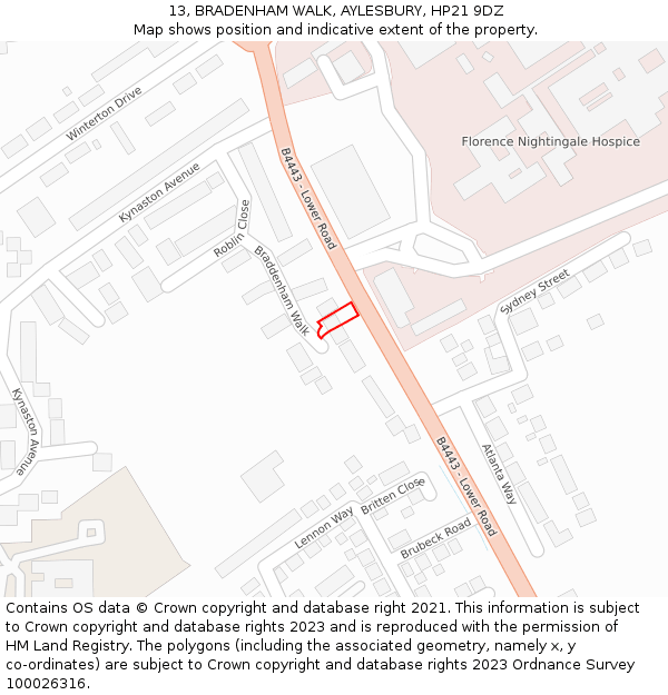 13, BRADENHAM WALK, AYLESBURY, HP21 9DZ: Location map and indicative extent of plot