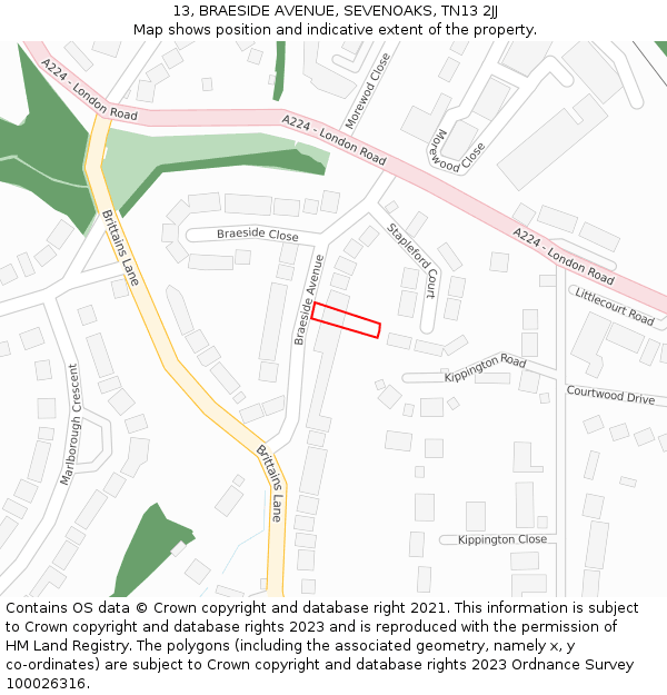 13, BRAESIDE AVENUE, SEVENOAKS, TN13 2JJ: Location map and indicative extent of plot