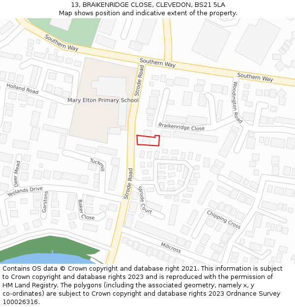 13, BRAIKENRIDGE CLOSE, CLEVEDON, BS21 5LA: Location map and indicative extent of plot