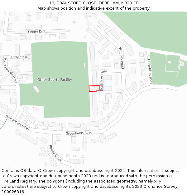 13, BRAILSFORD CLOSE, DEREHAM, NR20 3TJ: Location map and indicative extent of plot