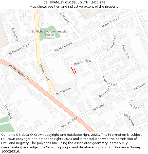 13, BRAMLEY CLOSE, LOUTH, LN11 9FE: Location map and indicative extent of plot