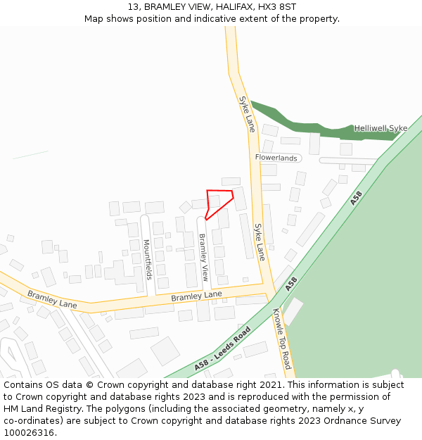 13, BRAMLEY VIEW, HALIFAX, HX3 8ST: Location map and indicative extent of plot