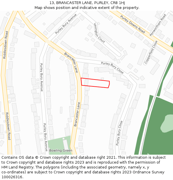 13, BRANCASTER LANE, PURLEY, CR8 1HJ: Location map and indicative extent of plot