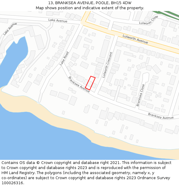 13, BRANKSEA AVENUE, POOLE, BH15 4DW: Location map and indicative extent of plot