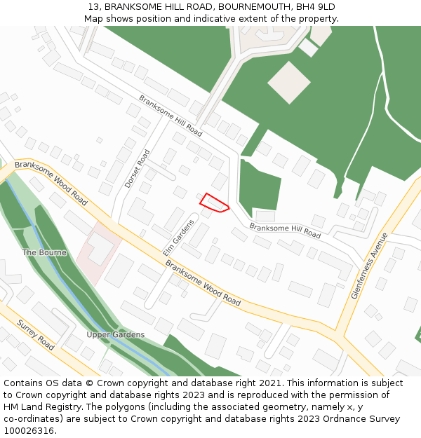 13, BRANKSOME HILL ROAD, BOURNEMOUTH, BH4 9LD: Location map and indicative extent of plot