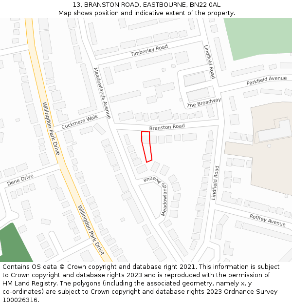 13, BRANSTON ROAD, EASTBOURNE, BN22 0AL: Location map and indicative extent of plot