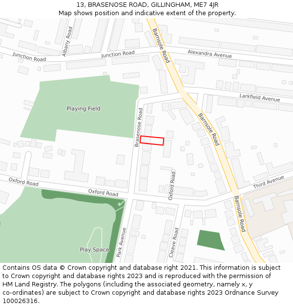 13, BRASENOSE ROAD, GILLINGHAM, ME7 4JR: Location map and indicative extent of plot