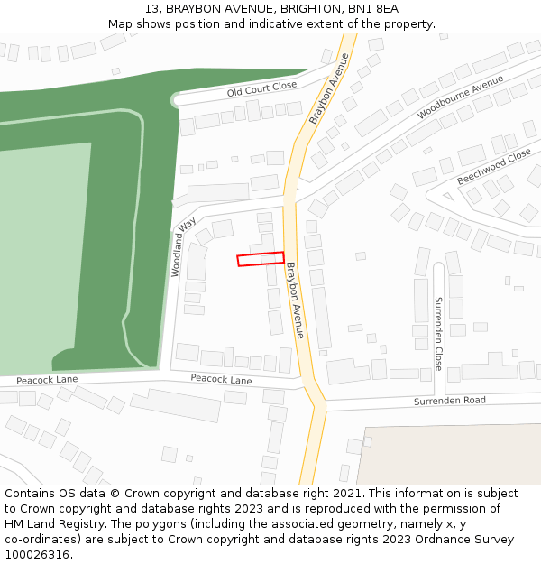 13, BRAYBON AVENUE, BRIGHTON, BN1 8EA: Location map and indicative extent of plot