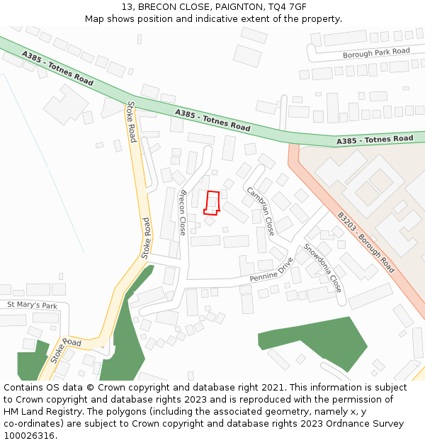 13, BRECON CLOSE, PAIGNTON, TQ4 7GF: Location map and indicative extent of plot