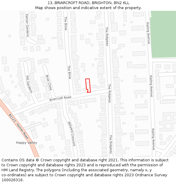13, BRIARCROFT ROAD, BRIGHTON, BN2 6LL: Location map and indicative extent of plot