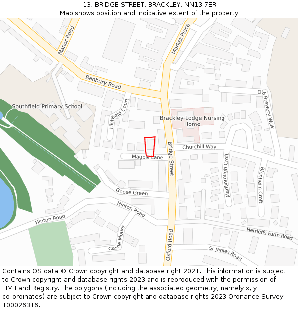 13, BRIDGE STREET, BRACKLEY, NN13 7ER: Location map and indicative extent of plot
