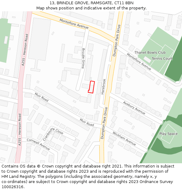 13, BRINDLE GROVE, RAMSGATE, CT11 8BN: Location map and indicative extent of plot