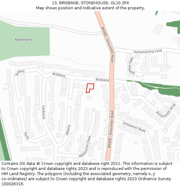 13, BRISBANE, STONEHOUSE, GL10 2PX: Location map and indicative extent of plot