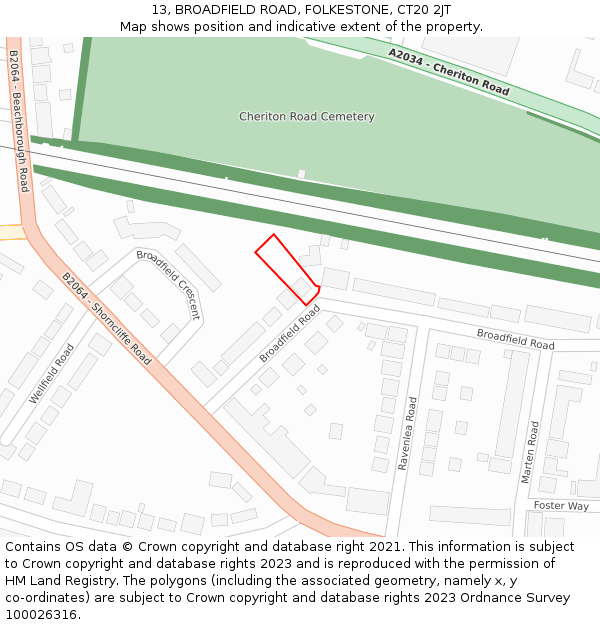 13, BROADFIELD ROAD, FOLKESTONE, CT20 2JT: Location map and indicative extent of plot