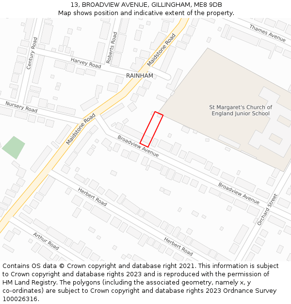 13, BROADVIEW AVENUE, GILLINGHAM, ME8 9DB: Location map and indicative extent of plot