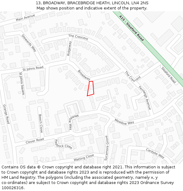 13, BROADWAY, BRACEBRIDGE HEATH, LINCOLN, LN4 2NS: Location map and indicative extent of plot