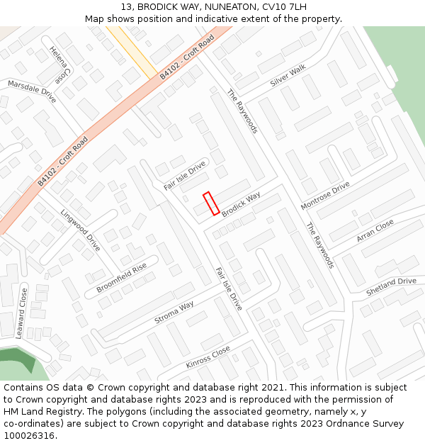 13, BRODICK WAY, NUNEATON, CV10 7LH: Location map and indicative extent of plot
