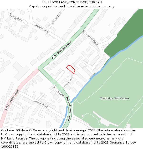 13, BROOK LANE, TONBRIDGE, TN9 1PU: Location map and indicative extent of plot