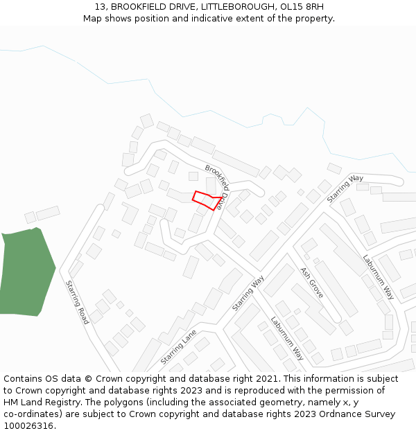 13, BROOKFIELD DRIVE, LITTLEBOROUGH, OL15 8RH: Location map and indicative extent of plot