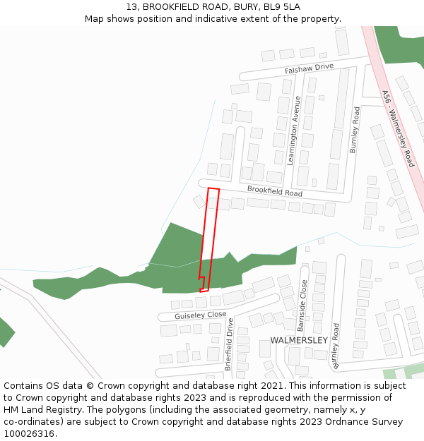 13, BROOKFIELD ROAD, BURY, BL9 5LA: Location map and indicative extent of plot