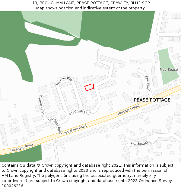 13, BROUGHAM LANE, PEASE POTTAGE, CRAWLEY, RH11 9GP: Location map and indicative extent of plot