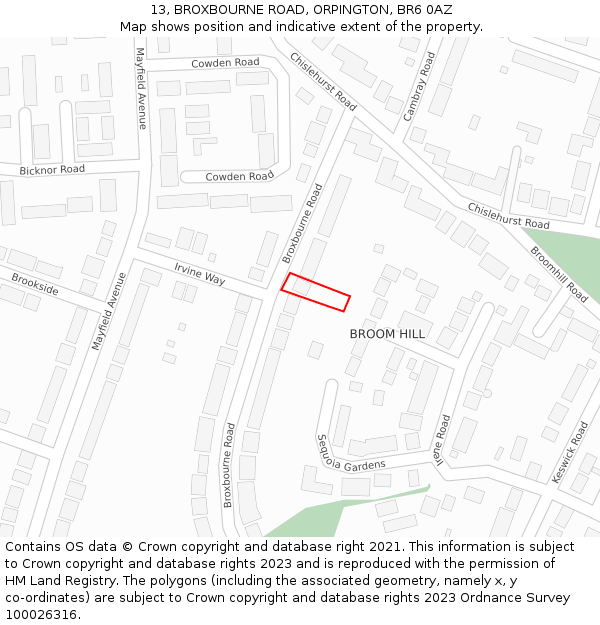 13, BROXBOURNE ROAD, ORPINGTON, BR6 0AZ: Location map and indicative extent of plot