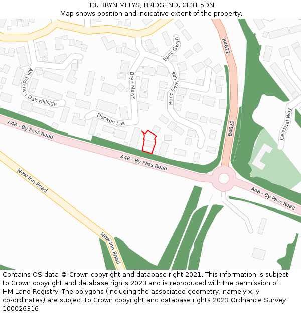13, BRYN MELYS, BRIDGEND, CF31 5DN: Location map and indicative extent of plot