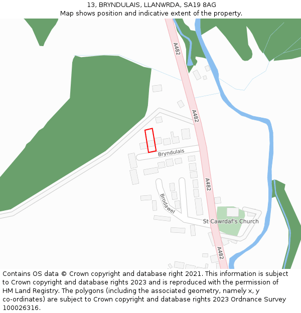 13, BRYNDULAIS, LLANWRDA, SA19 8AG: Location map and indicative extent of plot