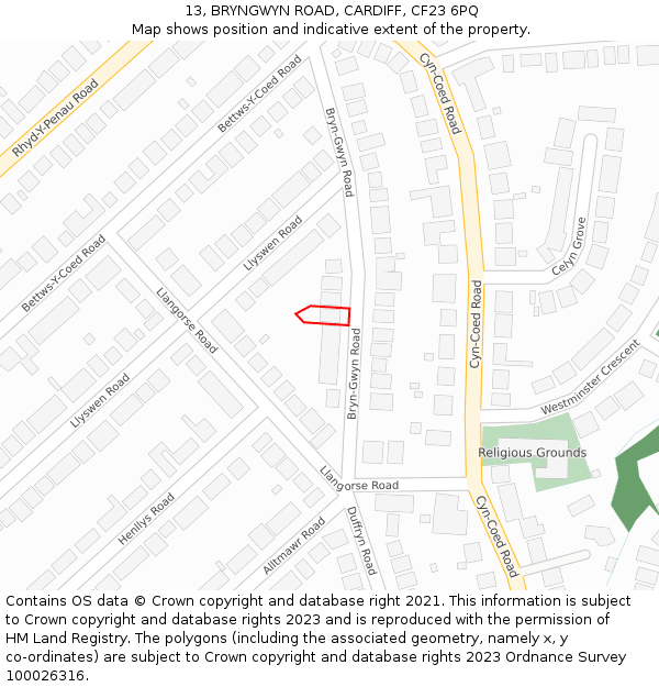 13, BRYNGWYN ROAD, CARDIFF, CF23 6PQ: Location map and indicative extent of plot