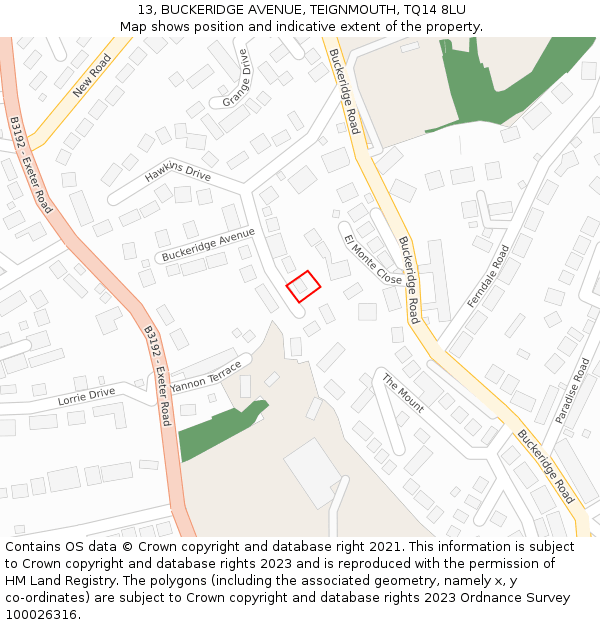 13, BUCKERIDGE AVENUE, TEIGNMOUTH, TQ14 8LU: Location map and indicative extent of plot
