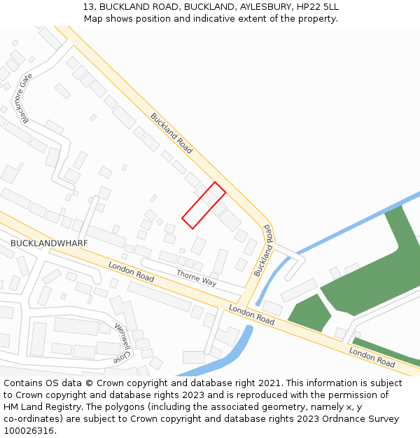 13, BUCKLAND ROAD, BUCKLAND, AYLESBURY, HP22 5LL: Location map and indicative extent of plot